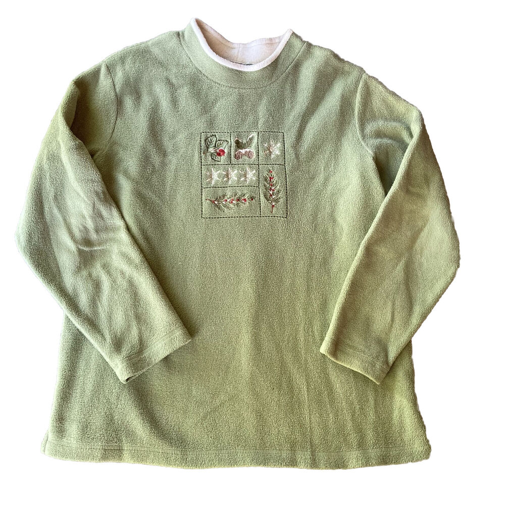 Croft & Barrow Light Green Embroidered Crew Neck Sweater